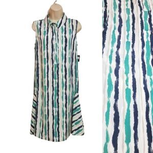 Alfani Stripe Fit and Flare Midi Shirt Dress Green Size 6